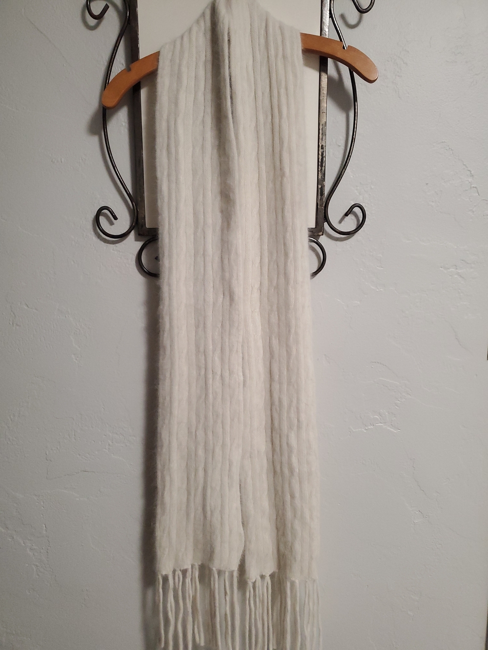 Accessorize Rabbit Hair & Wool Cream Knit Fringe Scarf